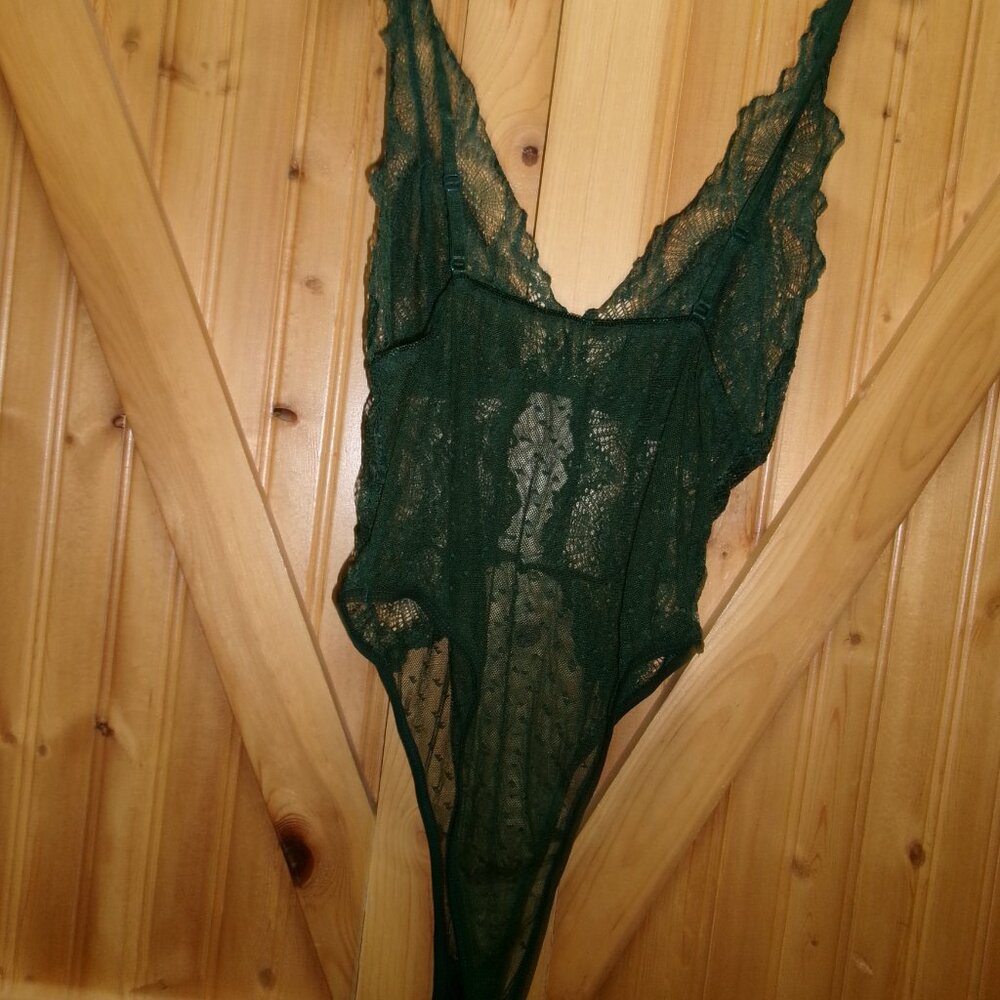 Vtg All lace teddy bodysuit Fredericks jade green lace and tulle 36 - Picture 4 of 4